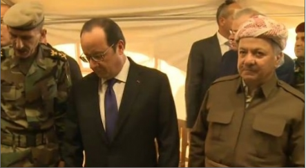 الرئيس الفرنسي فرانسوا هولاند ورئيس إقليم كردستان مسعود البارزاني