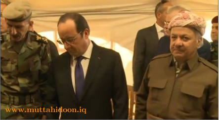 الرئيس الفرنسي فرانسوا هولاند ورئيس إقليم كردستان مسعود البارزاني